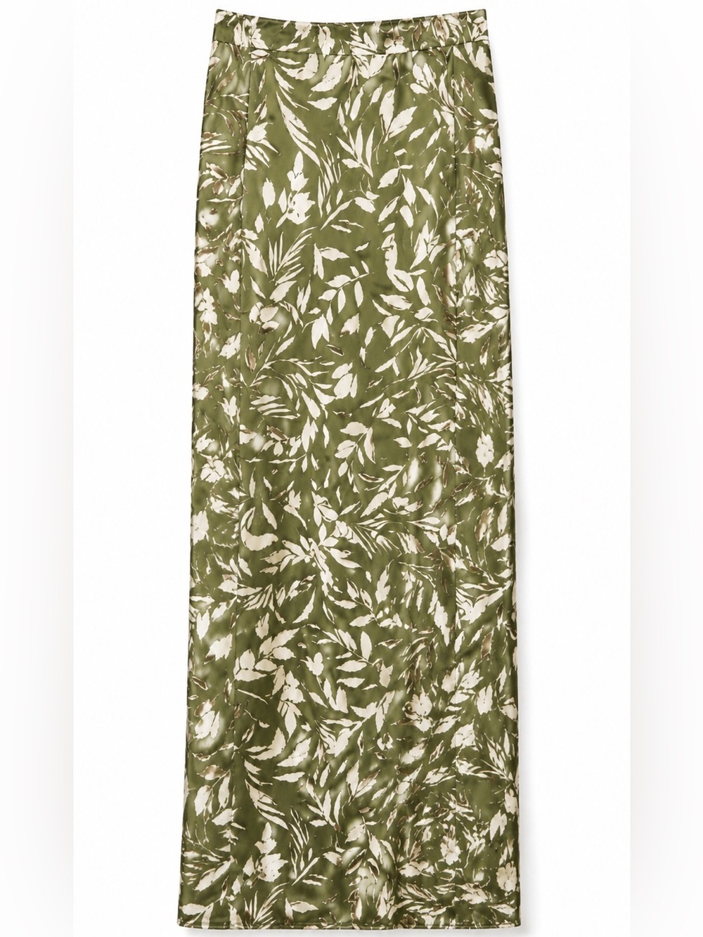 CHOCOLATE IVORY AND GREEN FLORAL SATIN MAXI SKIRT